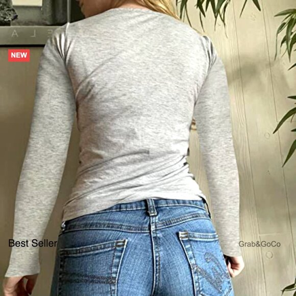 Y2K Fairy Grunge Graphic Long Sleeve Tee Retro Streetwear Crop Top - Picture 4 of 5